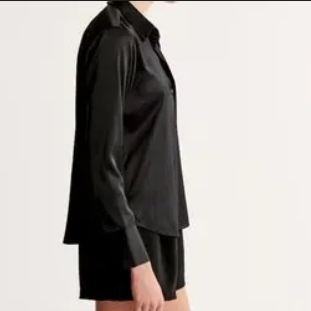 A&F Black Satin Button Down Blouse - Picture 6 of 11